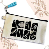 Crochet & Knit Collage Small Canvas Pouch Bag, Custom: Add shop's name