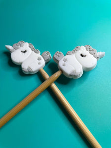 Knitting Needle Point Protectors: Magical Gray Blue Unicorns