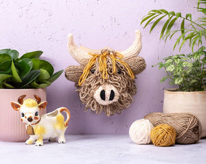 Mini Highland Cow Head Knitting Kit: Don't include knitting needles / Light Brown