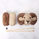 Mini Ram Head Knitting Kit: Cream and Brown / Don't include 5mm (US 8) needles