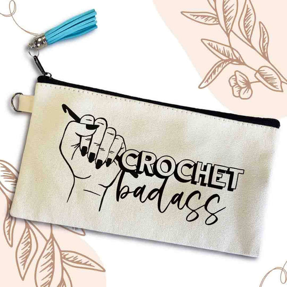 Crochet Badass Small Canvas Pouch Bag, Crochet Essential Bag