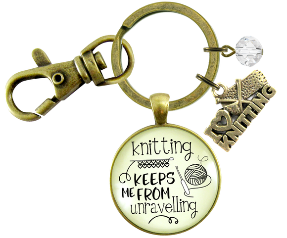 Knitter Keychain Knitting Keeps Me From Unravelling Women's