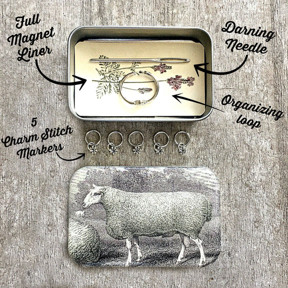 Sheep Notions Tin with Stitch Markers: Large