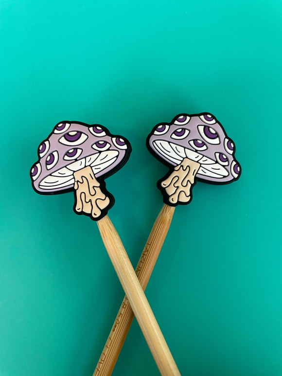 Knitting Needle Point Protectors Trippy Purple Eye Mushroom